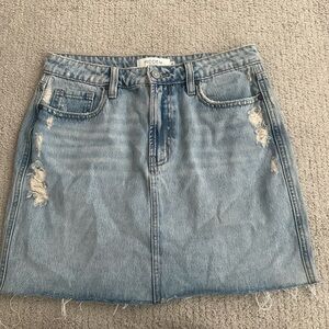 Hidden Distressed Light Blue Denim Mini Skirt